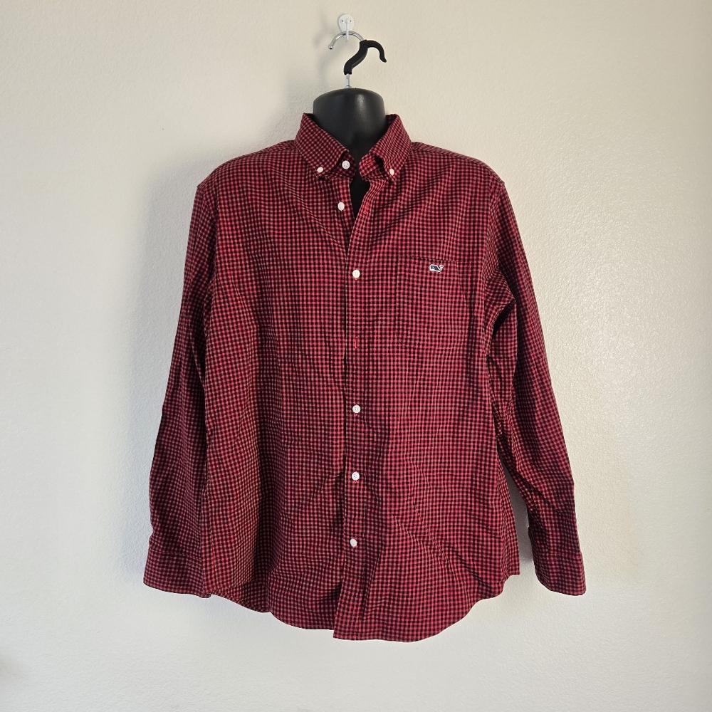 Vineyard Vines Mens L Whale Classic‎ fit Tucker Shirt Gingham Print Long Sleeve